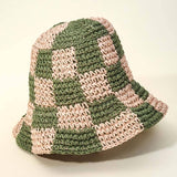 Straw Braided Checkered Bucket Hat