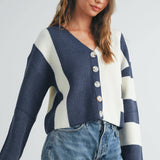 BMC7445 - COLOR BLOCK BUTTON DOWN CARDIGAN