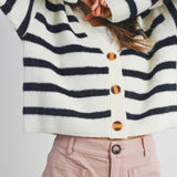 STRIPED BUTTON FRONT LONG SLEEVE CARDIGAN - BMC7312