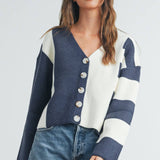 BMC7445 - COLOR BLOCK BUTTON DOWN CARDIGAN