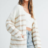 BMC7316 - KNITTED STRIPE MAXI CARDIGAN