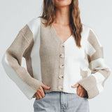 BMC7445 - COLOR BLOCK BUTTON DOWN CARDIGAN