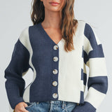 BMC7445 - COLOR BLOCK BUTTON DOWN CARDIGAN