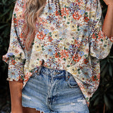 Floral Shirred Cuffs Blouse