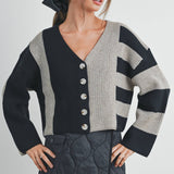 BMC7445 - COLOR BLOCK BUTTON DOWN CARDIGAN