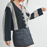 BMC7445 - COLOR BLOCK BUTTON DOWN CARDIGAN