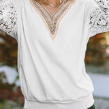 Lace Splicing Puff Sleeve Top