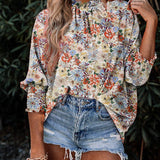 Floral Shirred Cuffs Blouse