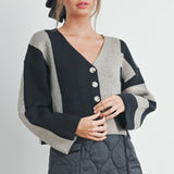 BMC7445 - COLOR BLOCK BUTTON DOWN CARDIGAN