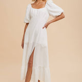 LINEN FIT AND FLARE EMPIRE DRESS