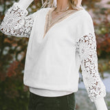 Lace Splicing Puff Sleeve Top