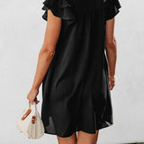 Ruffle Short Sleeve Buttoned Dress