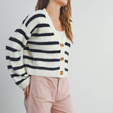 STRIPED BUTTON FRONT LONG SLEEVE CARDIGAN - BMC7312