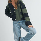 BMC7445 - COLOR BLOCK BUTTON DOWN CARDIGAN