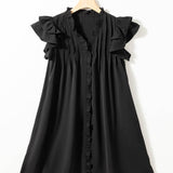 Ruffle Short Sleeve Buttoned Dress