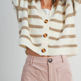 STRIPED BUTTON FRONT LONG SLEEVE CARDIGAN - BMC7312