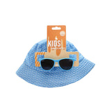 Boys Sunglasses with Bucket Hat New Kids Blue Water Combo