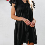 Ruffle Short Sleeve Buttoned Dress