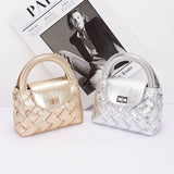 Faux Metallic Leather Braided Embossed Handle Bag