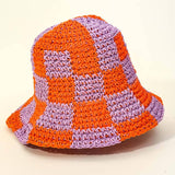 Straw Braided Checkered Bucket Hat