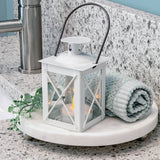 Luminous Distressed White Mini-Lantern Tea Light Holder