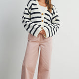 STRIPED BUTTON FRONT LONG SLEEVE CARDIGAN - BMC7312