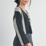 BMC7445 - COLOR BLOCK BUTTON DOWN CARDIGAN