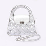 Faux Metallic Leather Braided Embossed Handle Bag