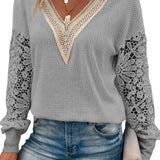 Lace Splicing Puff Sleeve Top