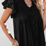 Ruffle Short Sleeve Buttoned Dress