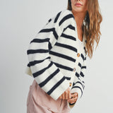 STRIPED BUTTON FRONT LONG SLEEVE CARDIGAN - BMC7312