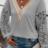 Lace Splicing Puff Sleeve Top