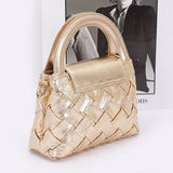 Faux Metallic Leather Braided Embossed Handle Bag