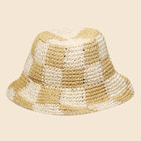 Straw Braided Checkered Bucket Hat