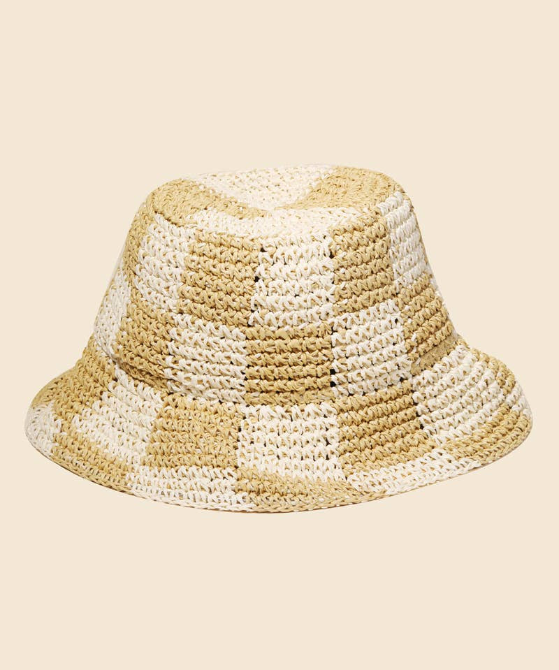 Straw Braided Checkered Bucket Hat