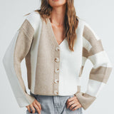 BMC7445 - COLOR BLOCK BUTTON DOWN CARDIGAN