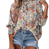 Floral Shirred Cuffs Blouse