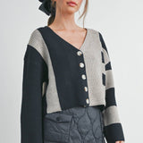 BMC7445 - COLOR BLOCK BUTTON DOWN CARDIGAN