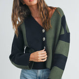 BMC7445 - COLOR BLOCK BUTTON DOWN CARDIGAN