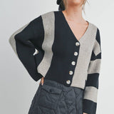 BMC7445 - COLOR BLOCK BUTTON DOWN CARDIGAN