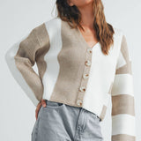 BMC7445 - COLOR BLOCK BUTTON DOWN CARDIGAN