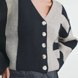 BMC7445 - COLOR BLOCK BUTTON DOWN CARDIGAN