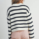 STRIPED BUTTON FRONT LONG SLEEVE CARDIGAN - BMC7312