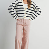 STRIPED BUTTON FRONT LONG SLEEVE CARDIGAN - BMC7312