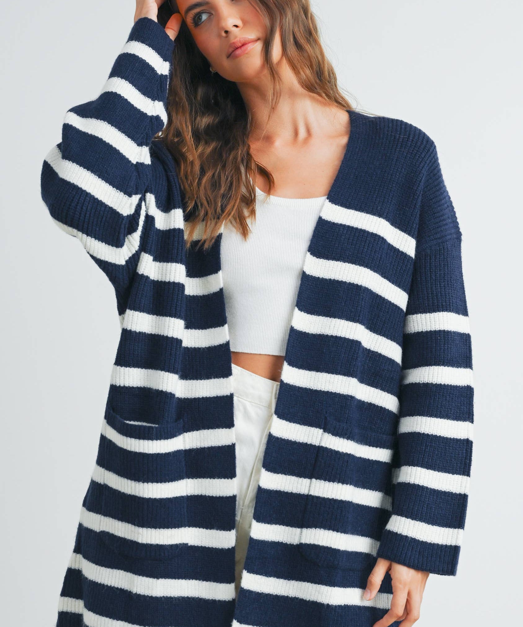 BMC7316 - KNITTED STRIPE MAXI CARDIGAN