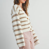 STRIPED BUTTON FRONT LONG SLEEVE CARDIGAN - BMC7312