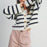 STRIPED BUTTON FRONT LONG SLEEVE CARDIGAN - BMC7312