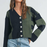 BMC7445 - COLOR BLOCK BUTTON DOWN CARDIGAN