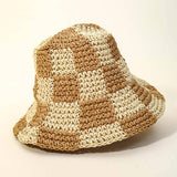 Straw Braided Checkered Bucket Hat