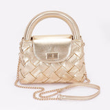 Faux Metallic Leather Braided Embossed Handle Bag